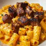 Cajun Steak Tips in Cheesy Rigatoni Parmesan Sauce Recipe