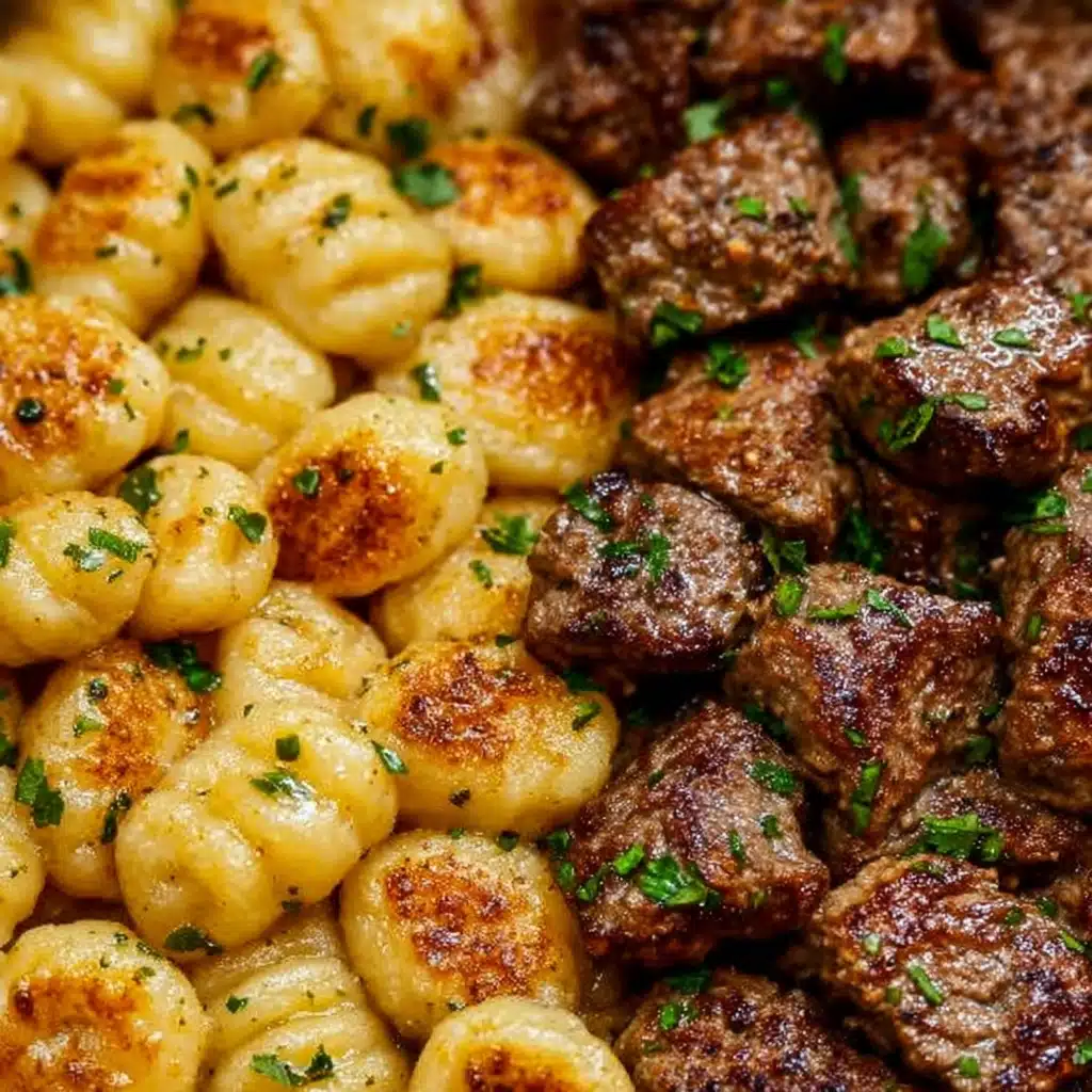 Cajun Steak Bites and Cheesy Garlic Shells Skillet Recipe - Recipe Image