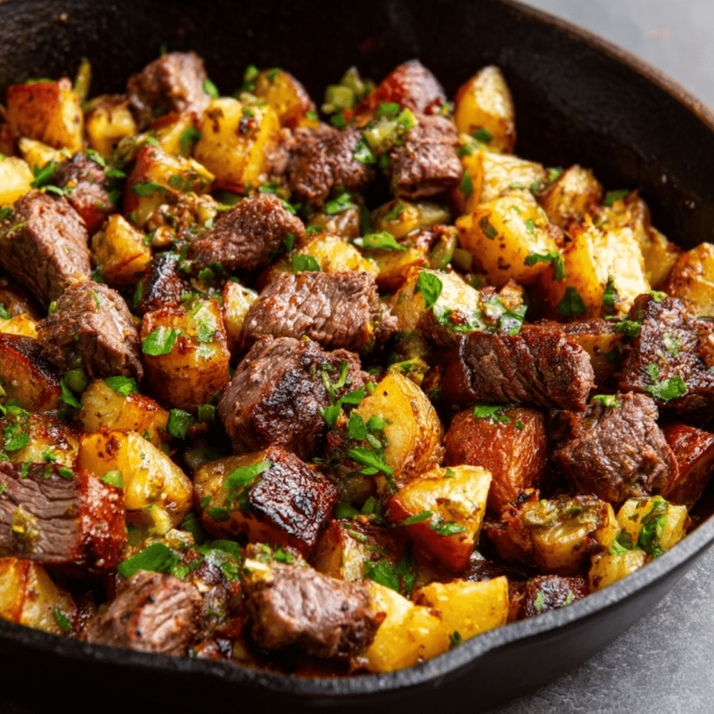 Garlic Butter Steak Bites and Potatoes Recipe - Recipe Image