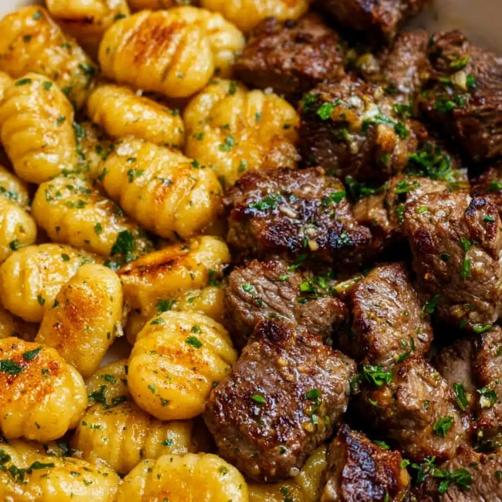 Cajun Steak Bites and Cheesy Garlic Shells Skillet Recipe - Recipe Image