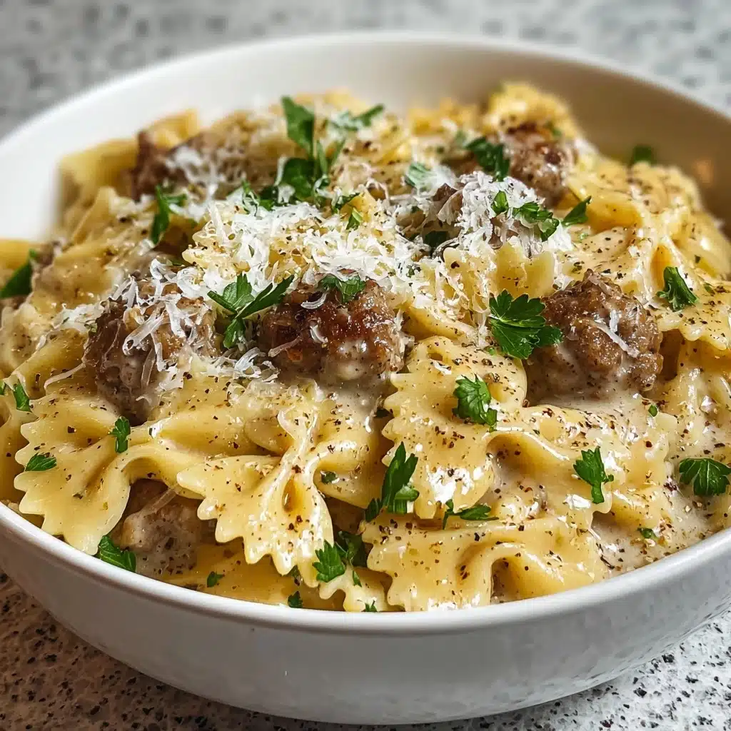 Creamy Parmesan Garlic Beef Bowtie Pasta Recipe - Recipe Image