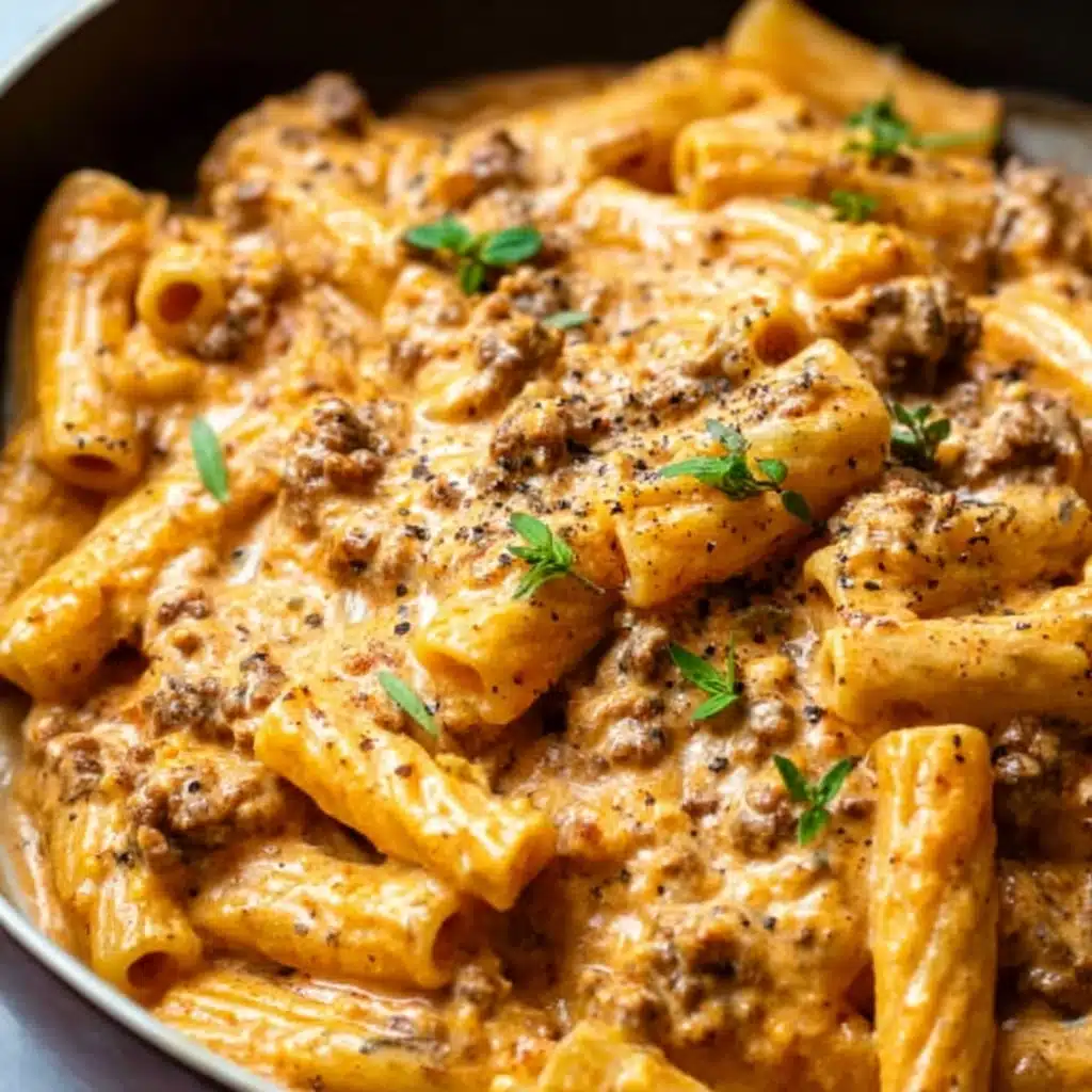 High Protein Creamy Beef Pasta Recipe - Recipe Image