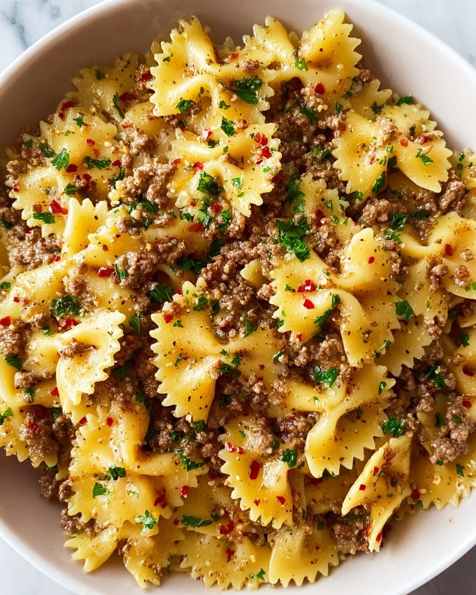 Parmesan Garlic Beef Bowtie Pasta Recipe - Recipe Image