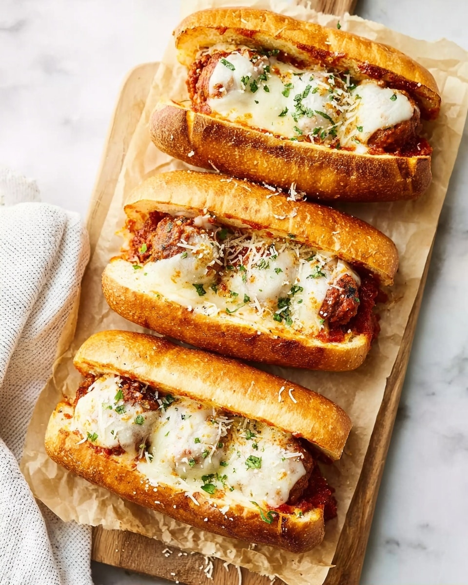 The image shows several toasted sandwich rolls filled with melted cheese and a reddish-brown meat filling, each roll split open to reveal the gooey, stretchy cheese inside. The bread is golden brown with a crisp texture, and some green herbs are sprinkled on top for color. The sandwiches are placed closely together on a white marbled surface, with the focus on the front sandwich showing the melted cheese stretching out. The lighting highlights the crisp bread and gooey cheese texture. photo taken with an iphone --ar 4:5 --v 7