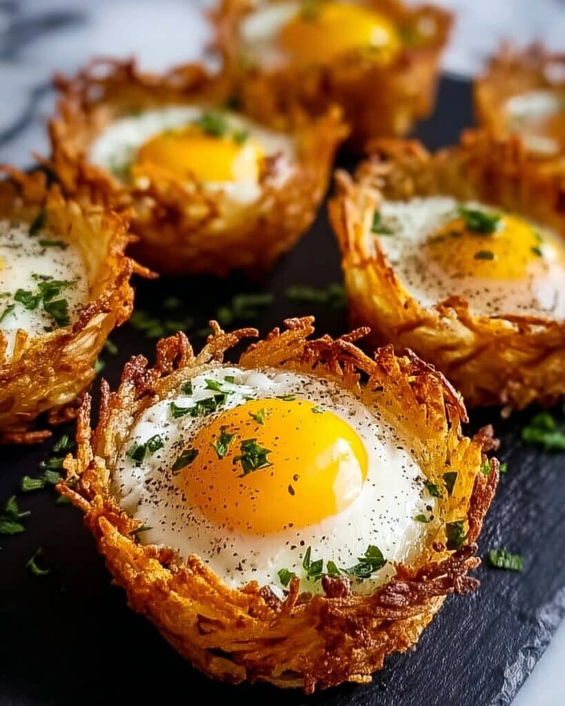 Eggs In Crispy Hash Brown Baskets Recipe