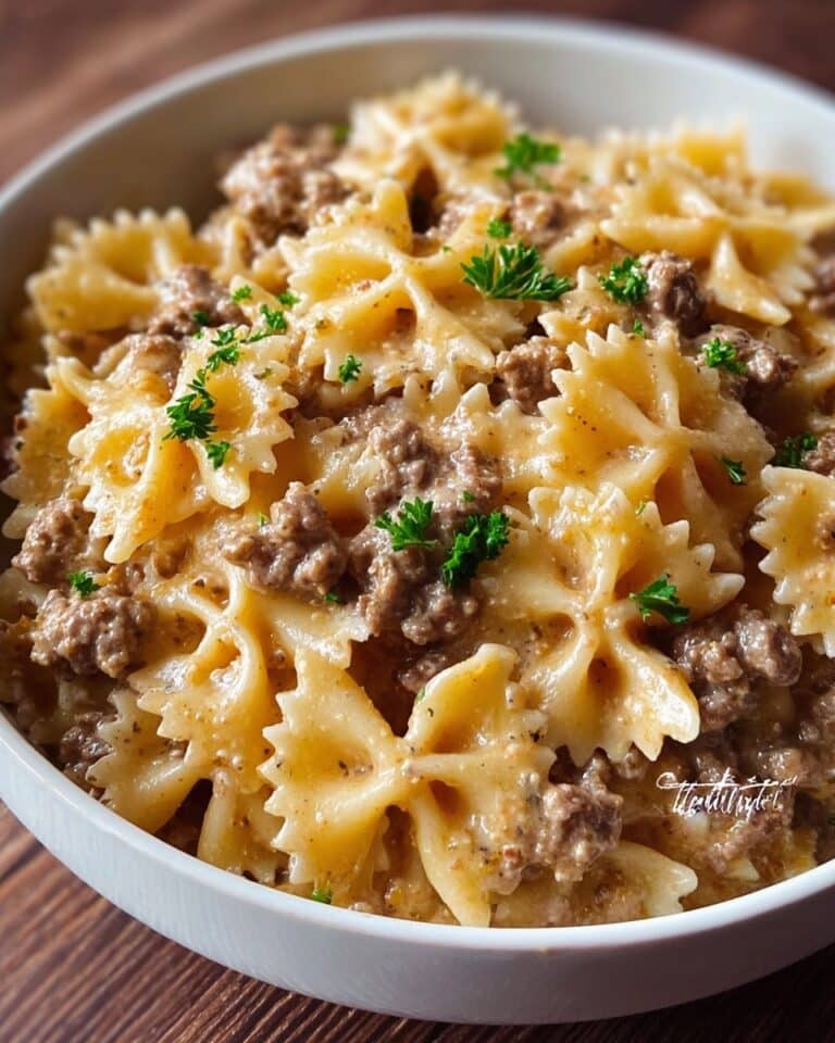 Garlic Butter Beef & Cheesy Bowtie Pasta Recipe