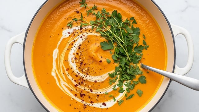Cozy Homemade Pumpkin Soup Recipe with Spices and Garnishes Recipe