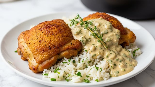 Creamy Smothered Chicken and Rice Recipe