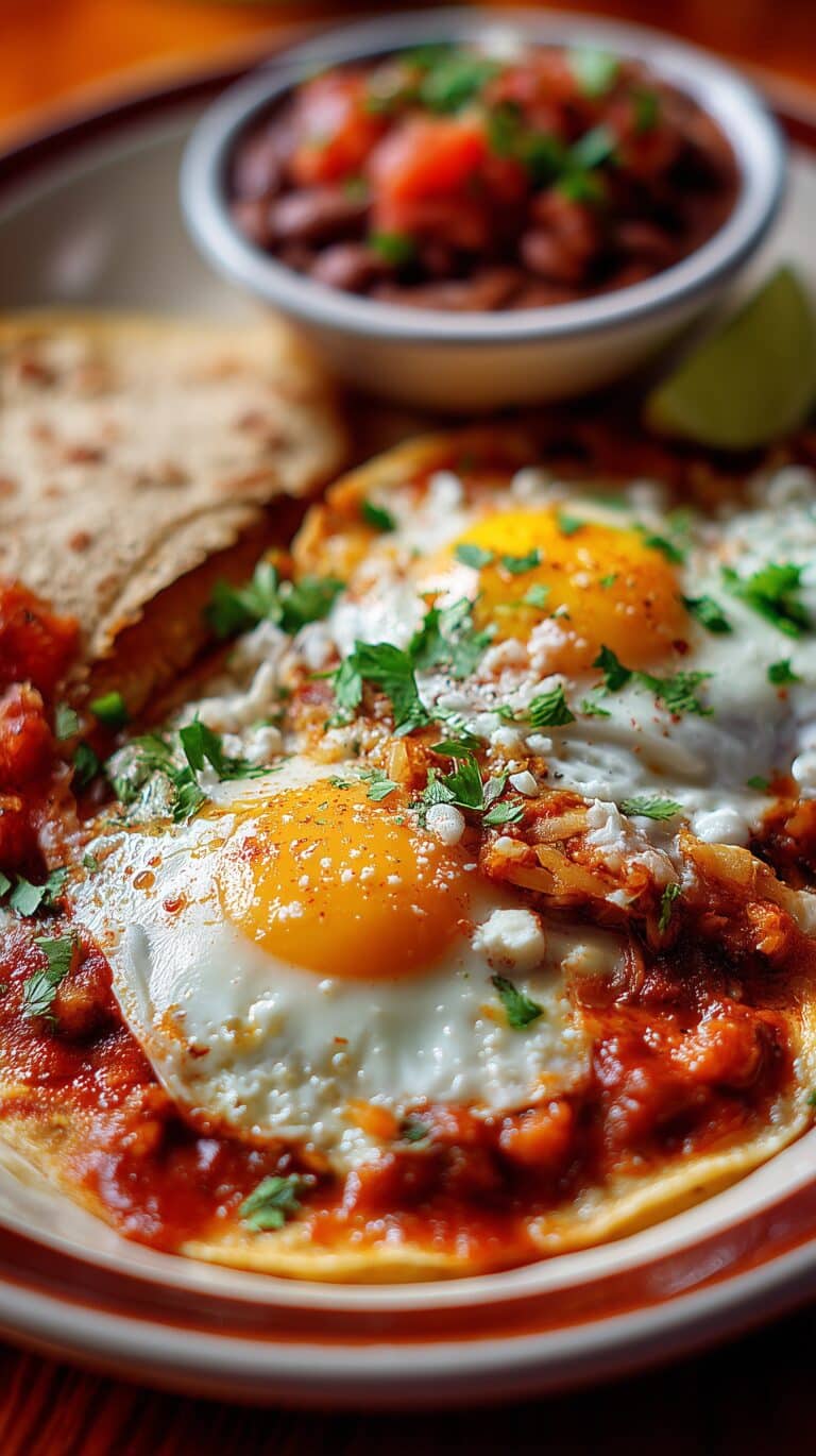 Creamy Chicken and Green Salsa Chilaquiles with Fried Eggs and Fresh Toppings Recipe