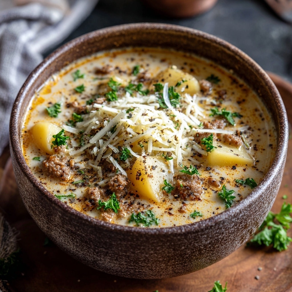 Hearty Cheddar Garlic Herb Potato Soup Recipe - Recipe Image