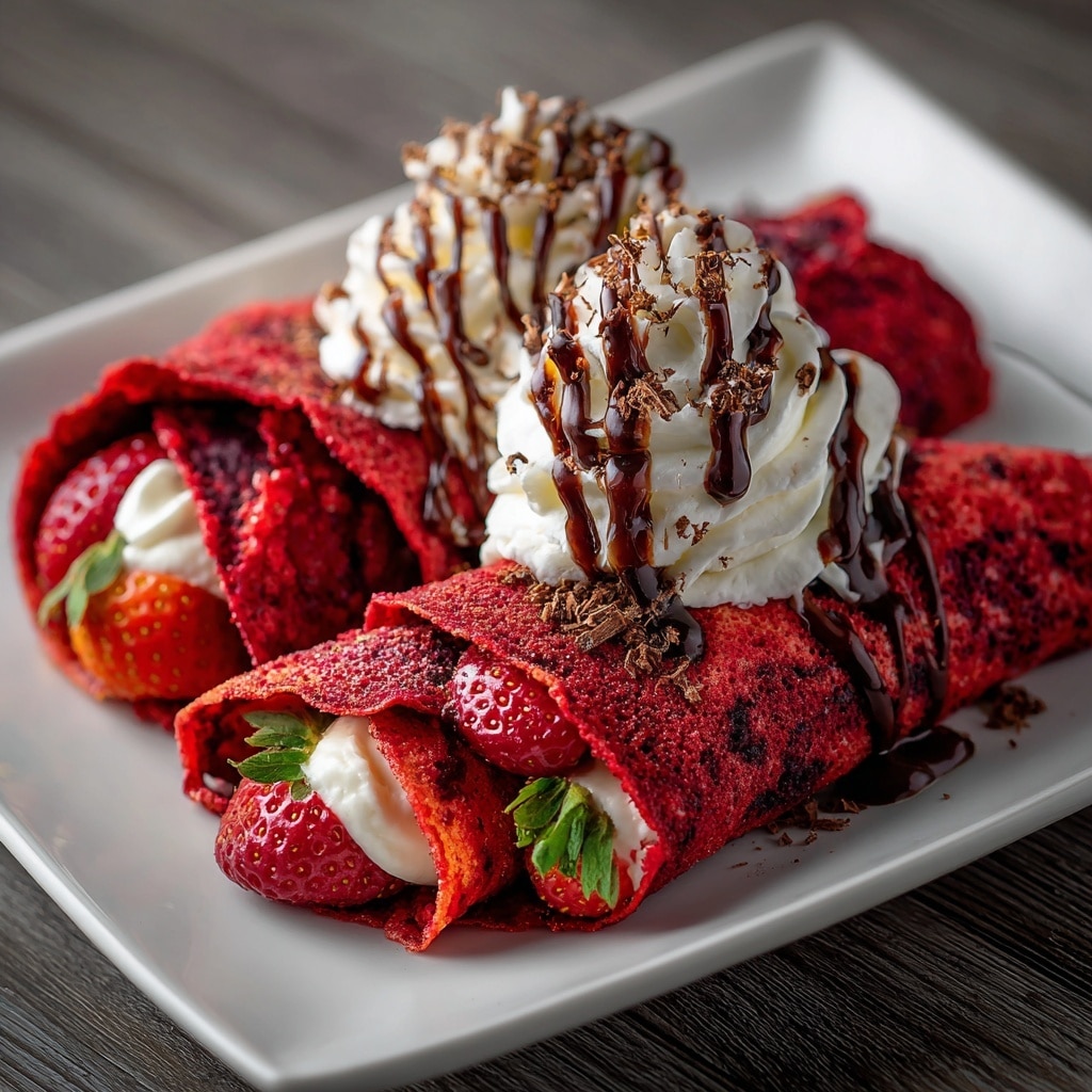 Red Velvet Crepes with Chocolate Whipped Cream and Fresh Strawberries Recipe