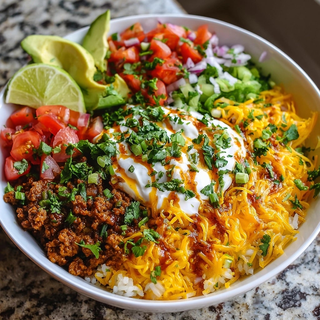 Vegetarian Burrito Bowl with Cilantro Lime Rice and Toppings Recipe - Recipe Image