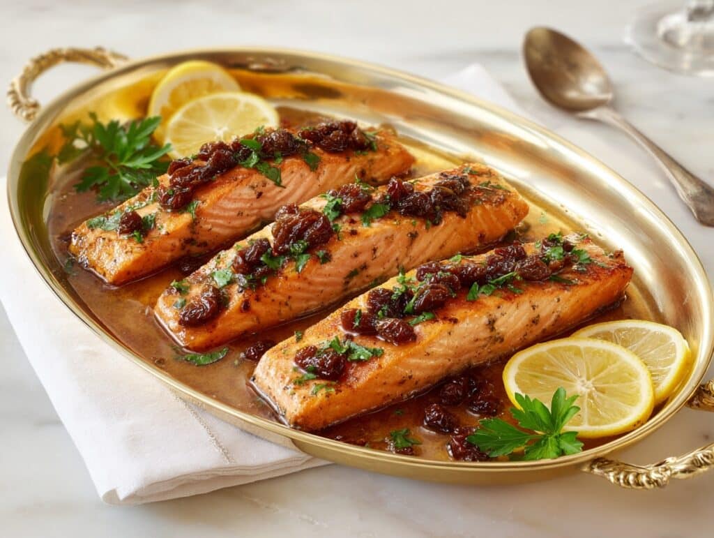 Baked Salmon with Cold Roe Sauce and Dill Potatoes Recipe