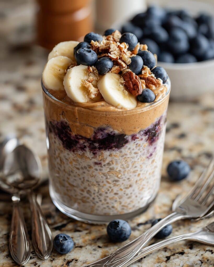 Banana Overnight Oats with Nut Butter and Almonds Recipe