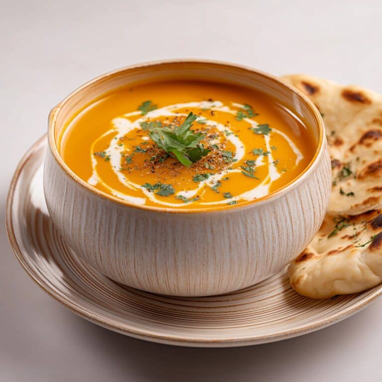 Curried Coconut Lentil Soup with Naan Croutons Recipe