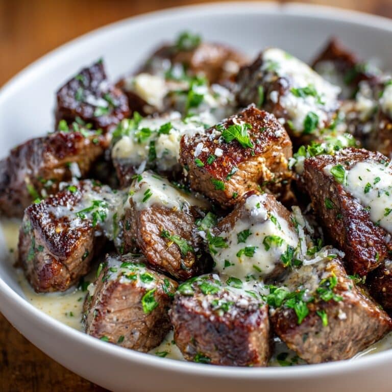 Easy Garlic Butter Steak Bites with Parmesan Cream Sauce Recipe