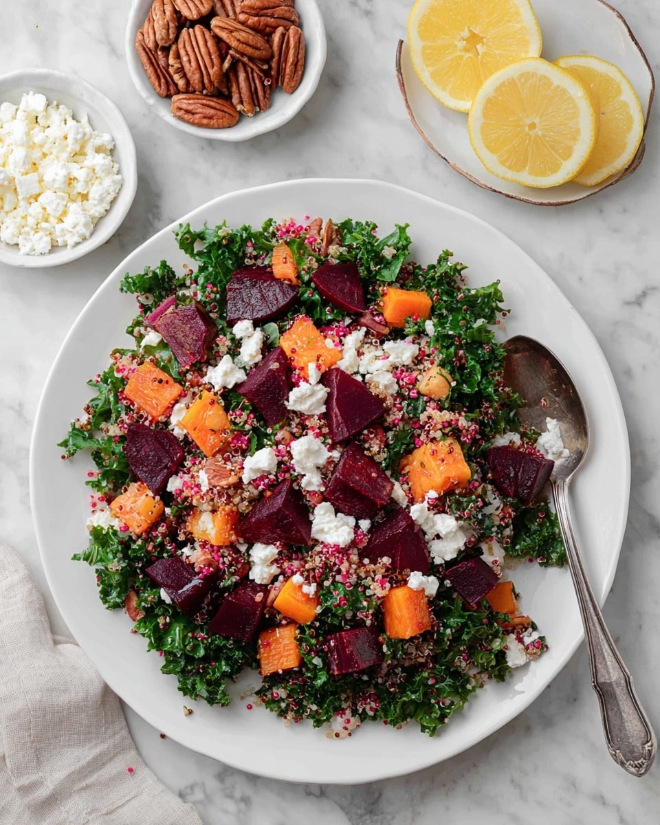 Roasted Sweet Potato & Beetroot Salad with Quinoa, Feta, and Pecan Dressing Recipe - Recipe Image