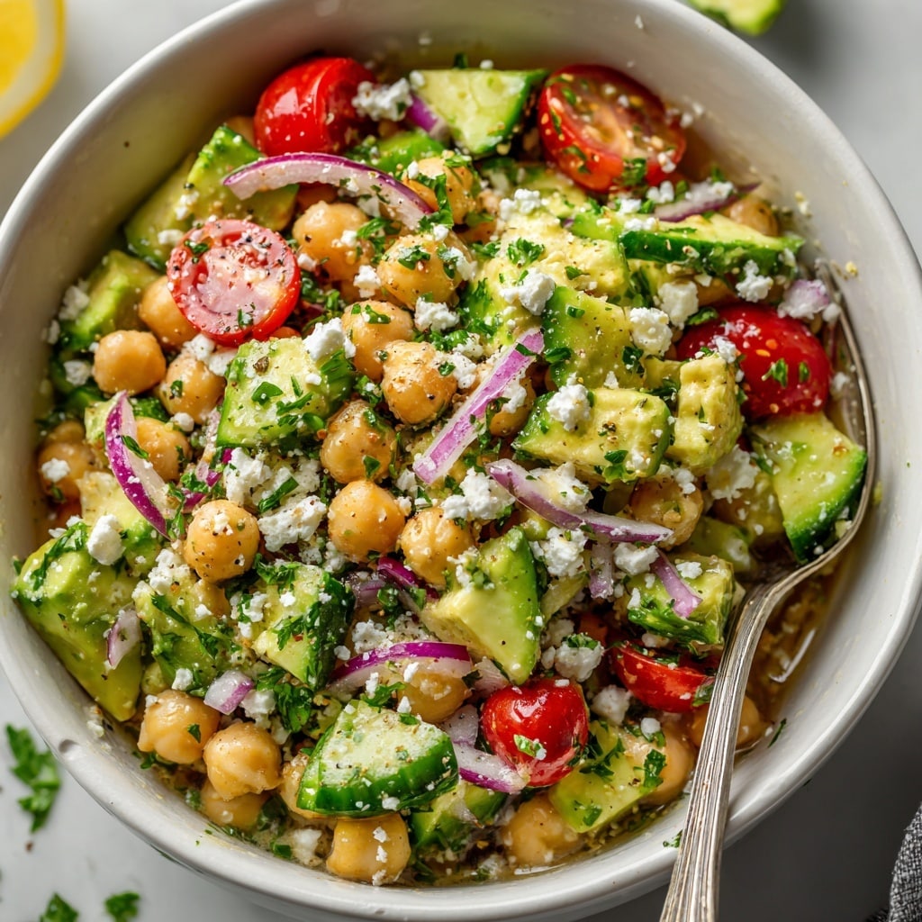Quinoa Chickpea Salad with Feta and Mediterranean Veggies Recipe - Recipe Image