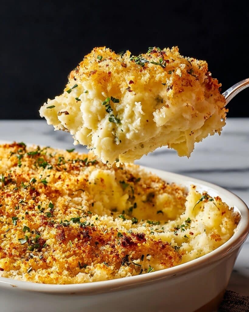 Mashed Potato Casserole with Thyme, Parmesan, and Crispy Panko Topping Recipe