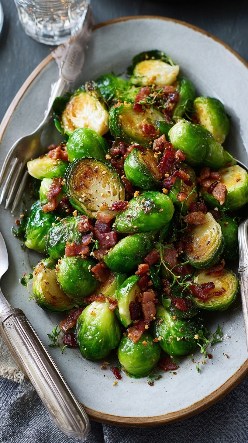 Festive Smashed Brussels Sprouts with Crispy Bacon Recipe - Recipe Image