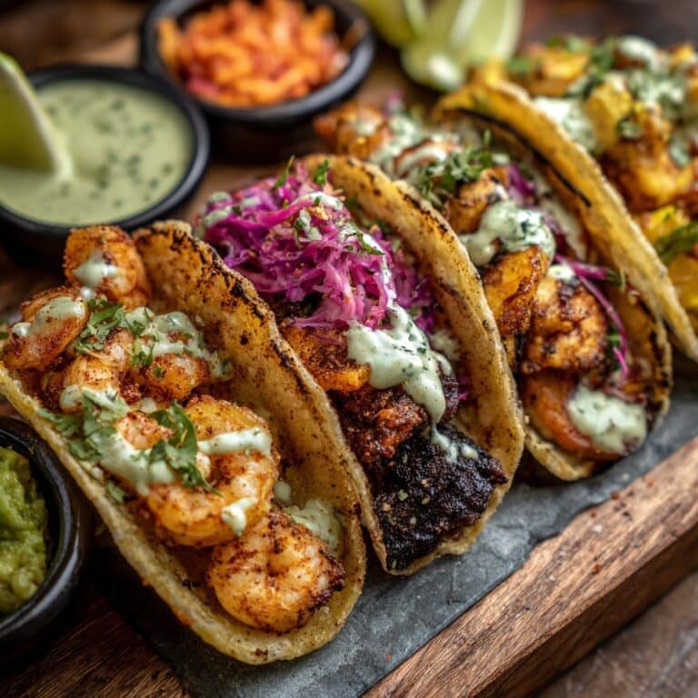 Blackened Tilapia Fish Tacos with Avocado Cilantro Sauce and Cabbage Slaw Recipe