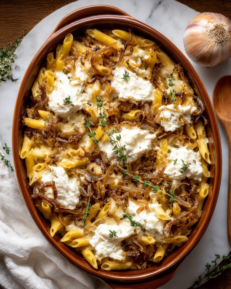 Balsamic Onion & Goat's Cheese Pasta Bake Recipe - Recipe Image