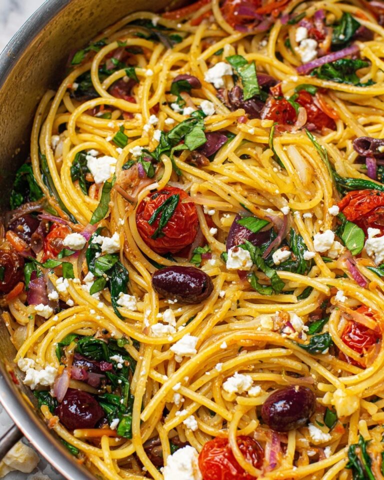 Greek Spaghetti with Cherry Tomatoes, Feta, and Olive Oil Recipe