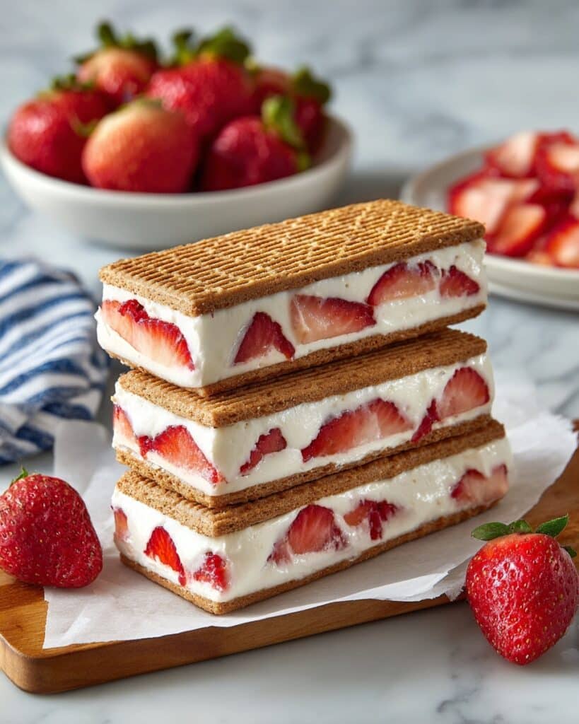 Japanese Cheesecake Ice Cream Sandwiches with Farmer Cheese and Strawberries Recipe