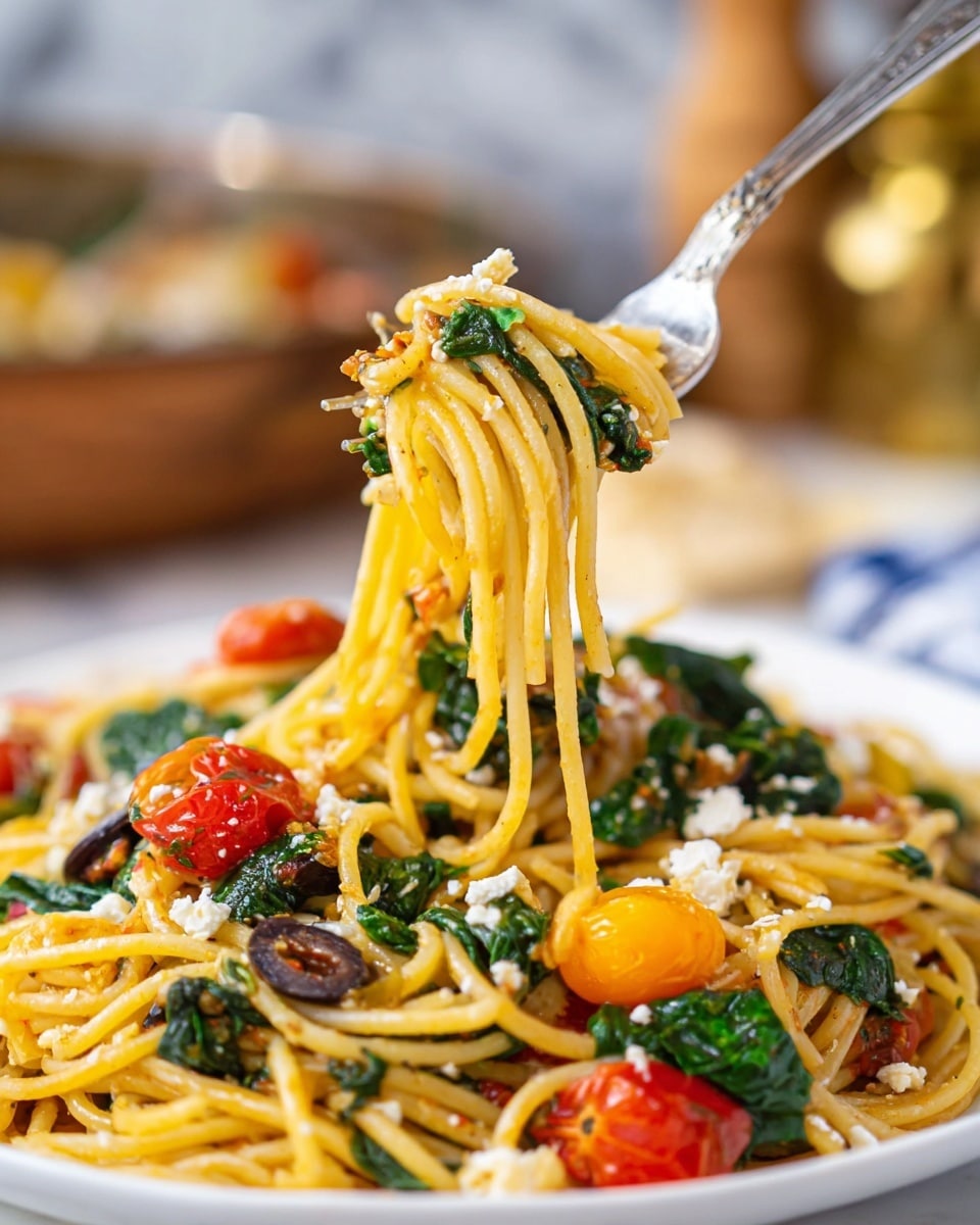 Greek Spaghetti with Cherry Tomatoes, Feta, and Olive Oil Recipe - Recipe Image