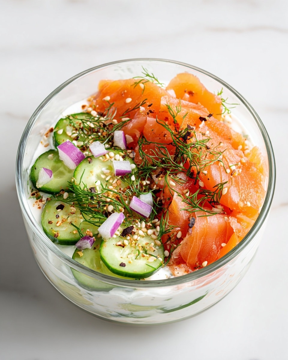 Bagel Cottage Cheese Breakfast Bowl with Smoked Salmon and Fresh Toppings Recipe - Recipe Image